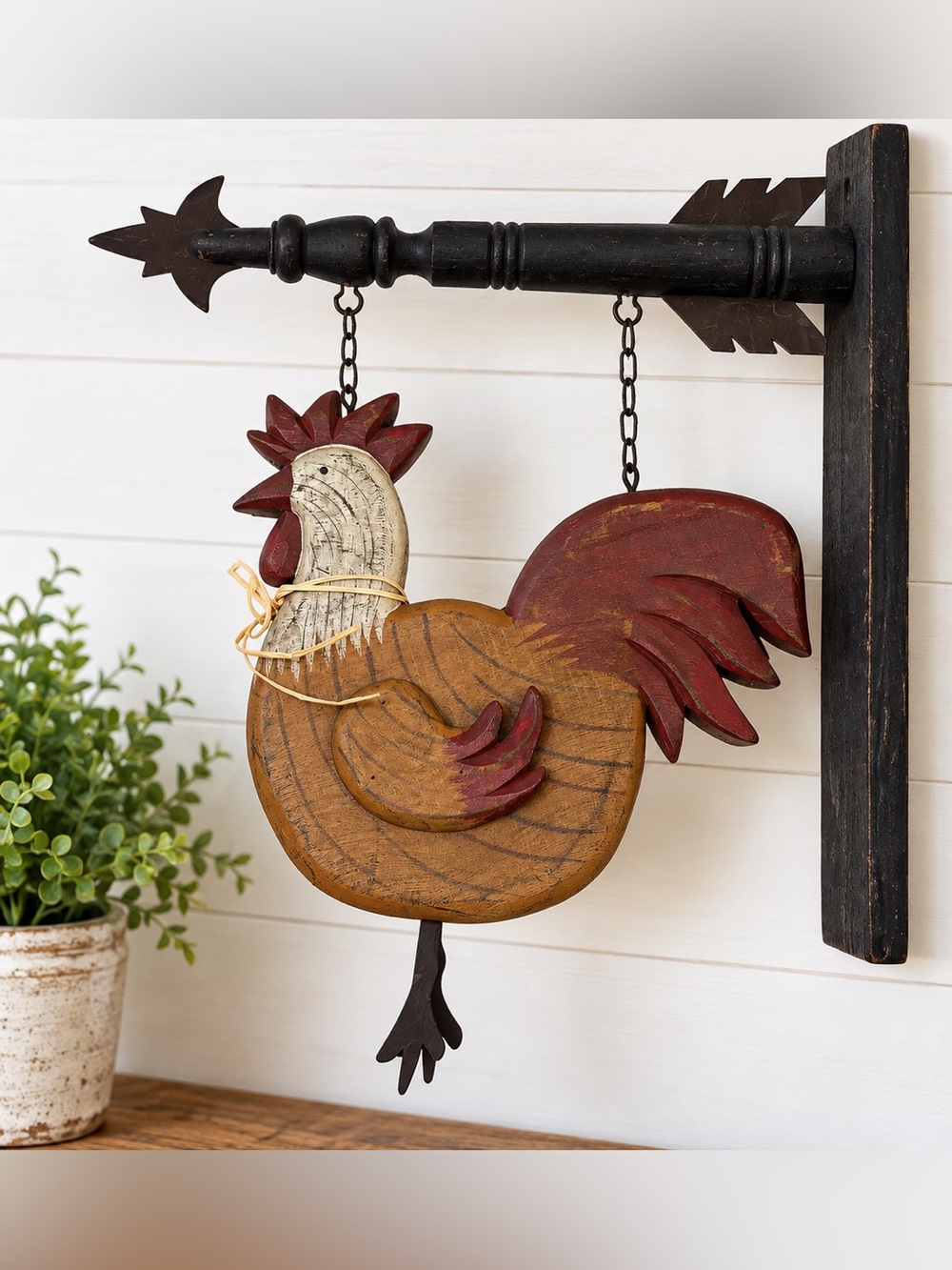 Rustic Red & Brown Rooster Wall Decor